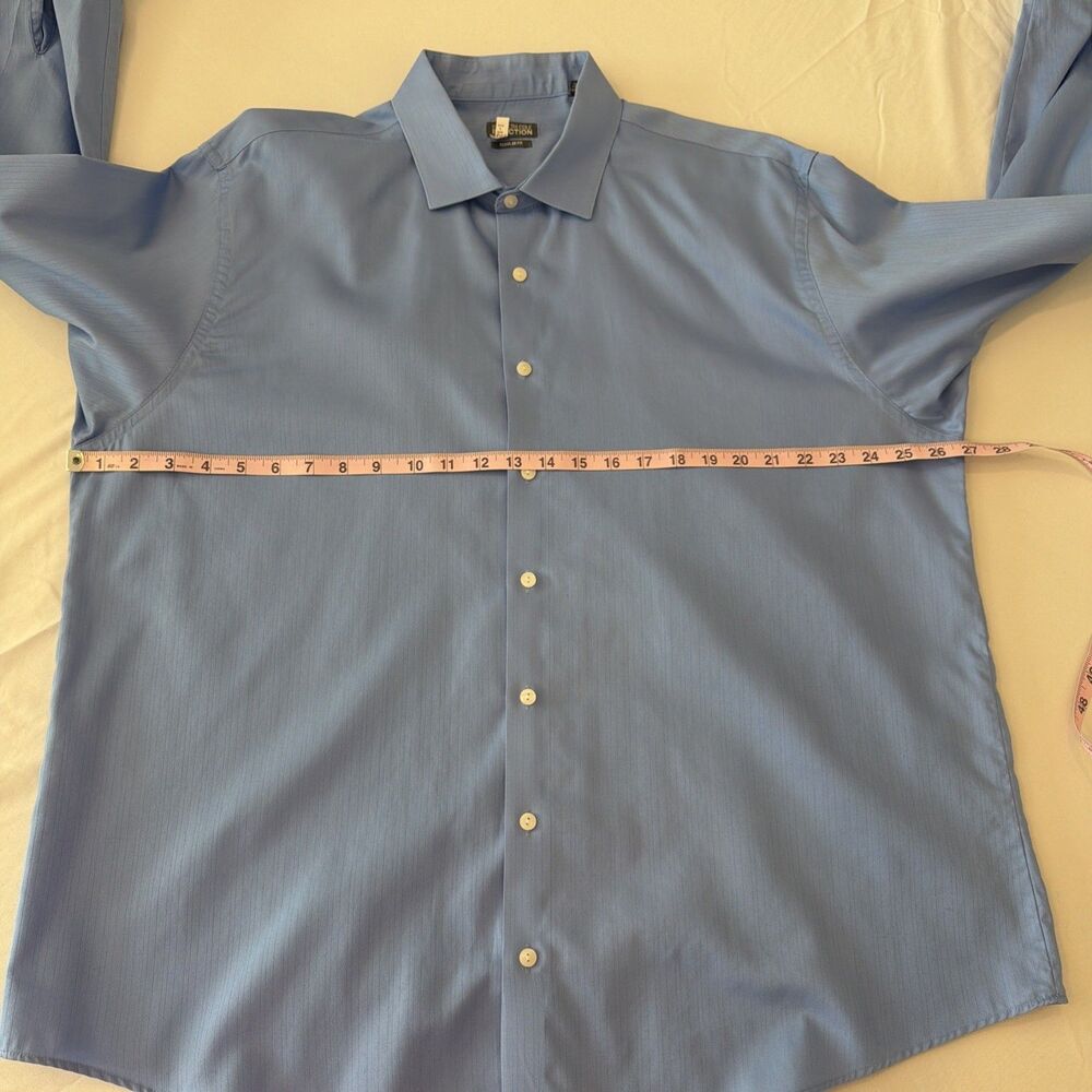 Kenneth Cole Reaction Textured Stripe Dress Shirt 18.5 34/35 Blue Wrinkle Free - Picture 6 of 15
